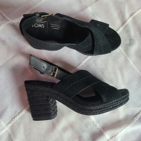 Tom's Black Suede Wedge Sandals - Picture 2 of 4